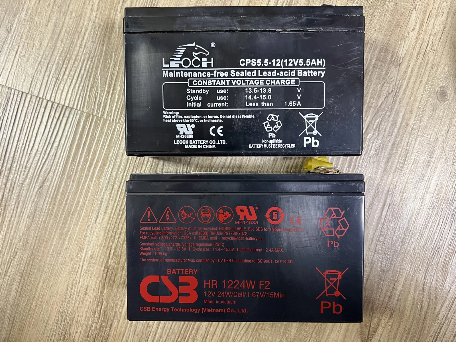 CP650HGa 新舊電池比較 CP650HGa 原廠 LEOCH 與 CSB 新電池並排比較