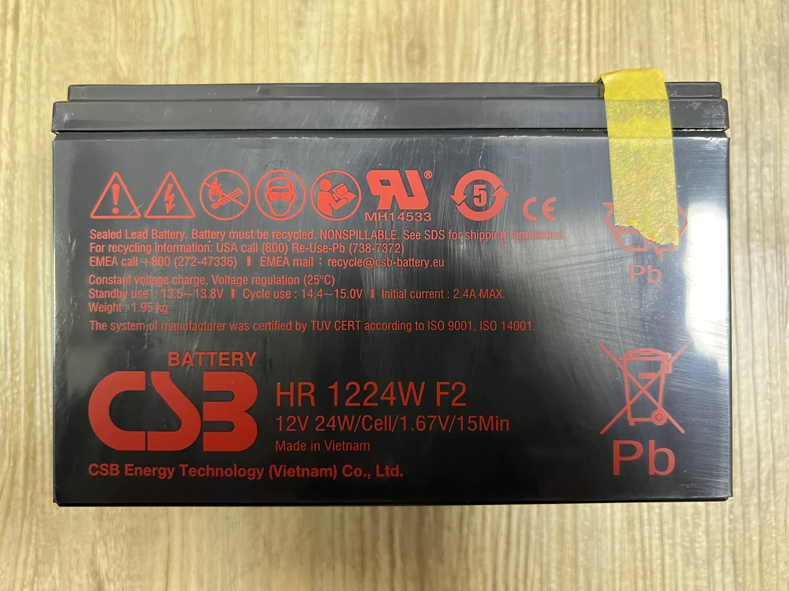 CSB HR 1224W F2 密閉式鉛酸電池 CP650HGa 本次使用的 CSB HR 1224W F2 替換電池